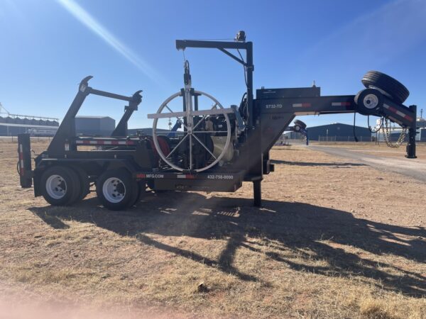 A large trailer with a wheel on it