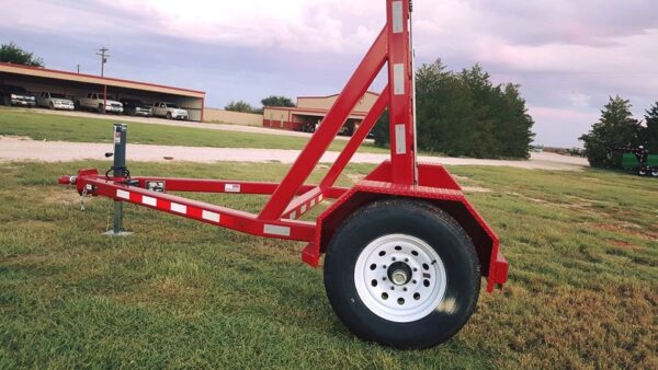 A red trailer with a white stripe on it