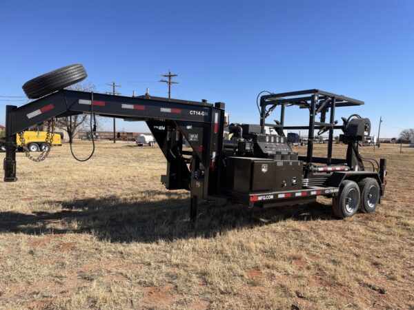 A large trailer with a crane attached to it.