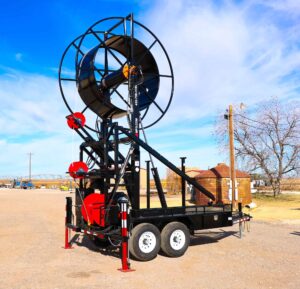 A large trailer with a fire hydrant on it