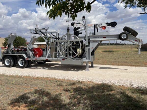 A large trailer with a crane on it