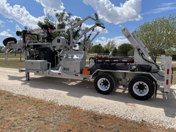 A large truck with a crane on the back