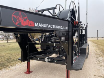 A black truck with red and white lettering.