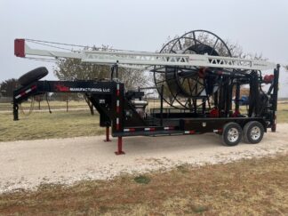 A large trailer with a crane on it