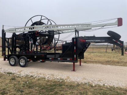 A large trailer with a crane on it